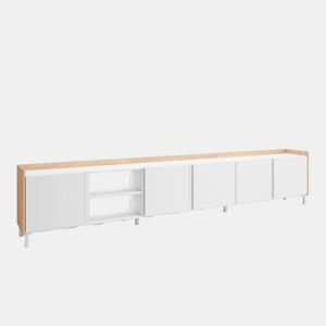 Móvel de TV, Muito espaço de arrumação, 309x35x61cm, Para televisores até 80, Design industrial, LED, Estilo moderno, Branco e Carvalho soft