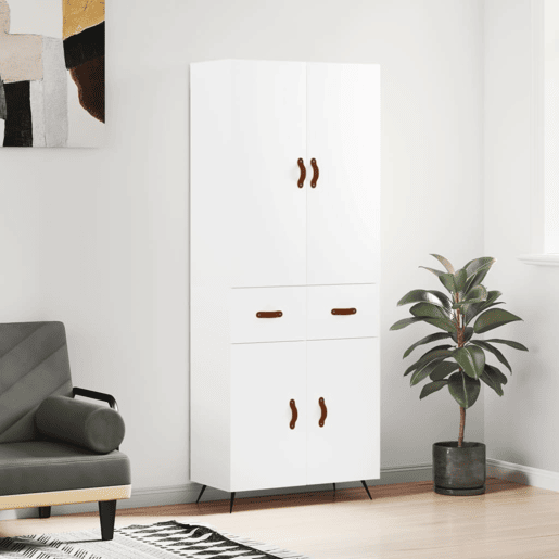 Armário alto - Bufete - Móvel de apoio 69,5x34x180 cm derivados de madeira branco pt674
