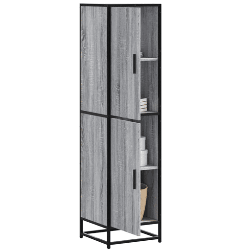 Armário alto - Bufete - Móvel de apoio 35,5x35x139 cm madeira e metal cinza sonoma pt1479
