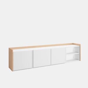 Móvel de TV, Muito espaço de arrumação, 207x35x50cm, Para televisores até 80, LED, Estilo moderno, Branco e Carvalho soft