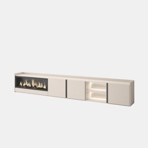 Móvel de TV, Muito espaço de arrumação, 315x35x50cm, Para televisores até 80, Lareira eléctrica XXL, LED, Estilo moderno, Bege