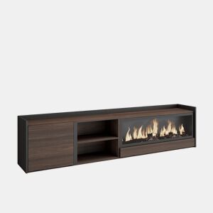 Móvel de TV, Muito espaço de arrumação, 212x35x50cm, Para televisores até 80, Lareira eléctrica XXL, Estilo moderno, Carvalho escuro e Preto