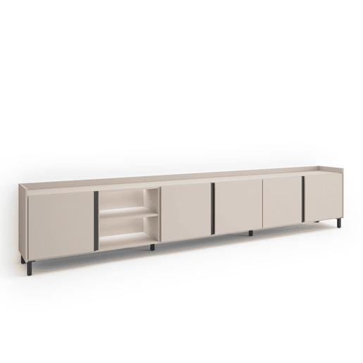 Móvel de TV, Muito espaço de arrumação, 309x35x61cm, Para televisores até 80, Design industrial, LED, Estilo moderno, Bege