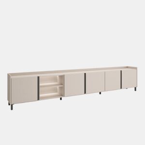 Móvel de TV, Muito espaço de arrumação, 309x35x61cm, Para televisores até 80, Design industrial, LED, Estilo moderno, Bege