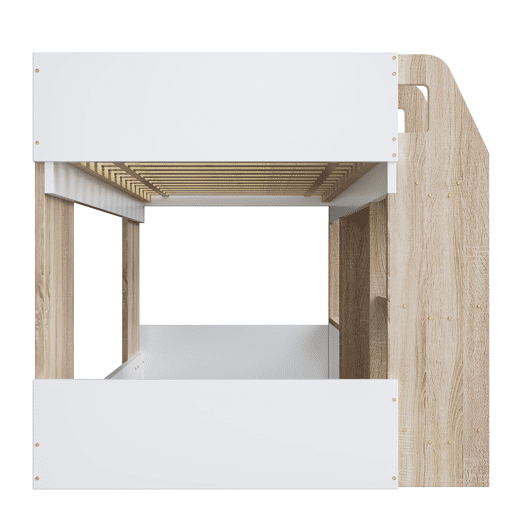 Cama infantil 90x200 - Com espaço de arrumação, escada, cama alta em madeira maciça - Branco+Rosa+Cor da madeira Cama infantil 90x200 - Com espaço de arrumação, escada, cama alta em madeira maciça - Branco+Rosa+Cor da madeira