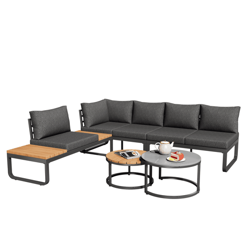 Conjunto de jardim com 2 sofás,cadeira e mesa de centro,cinza Conjunto de jardim com 2 sofás,cadeira e mesa de centro,cinza