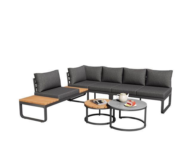 Set de jardín con 2 sofás,silla y mesa de centro,gris