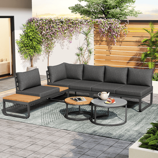Conjunto de jardim com 2 sofás,cadeira e mesa de centro,cinza Conjunto de jardim com 2 sofás,cadeira e mesa de centro,cinza