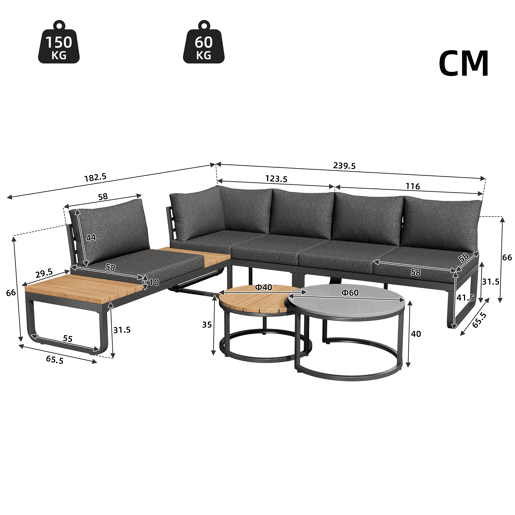 Conjunto de jardim com 2 sofás,cadeira e mesa de centro,cinza Conjunto de jardim com 2 sofás,cadeira e mesa de centro,cinza