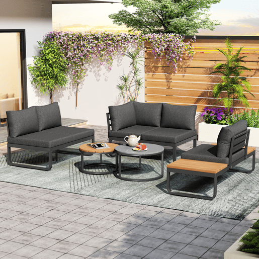 Conjunto de jardim com 2 sofás,cadeira e mesa de centro,cinza Conjunto de jardim com 2 sofás,cadeira e mesa de centro,cinza