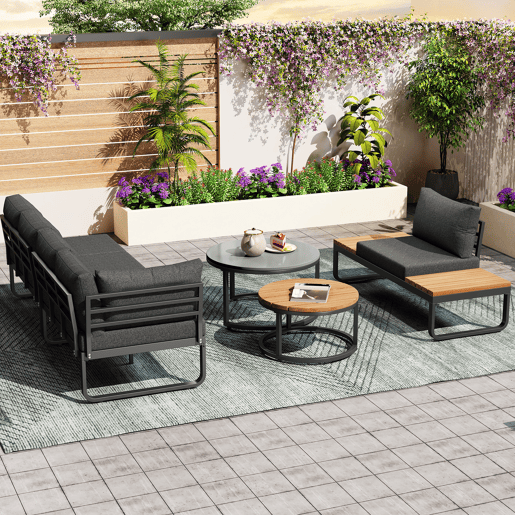 Conjunto de jardim com 2 sofás,cadeira e mesa de centro,cinza Conjunto de jardim com 2 sofás,cadeira e mesa de centro,cinza