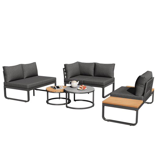 Conjunto de jardim com 2 sofás,cadeira e mesa de centro,cinza Conjunto de jardim com 2 sofás,cadeira e mesa de centro,cinza