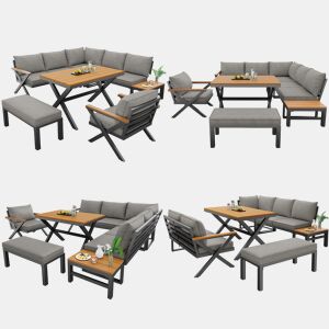 Conjunto de jardim com 2 sofás,cadeira e mesa de centro,cinza