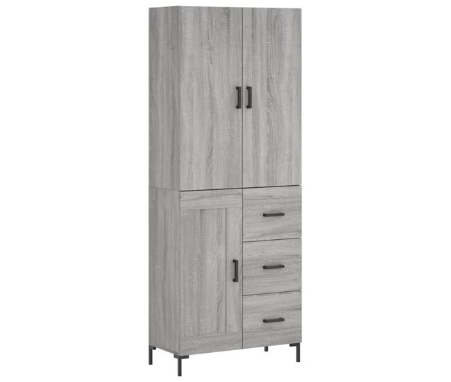 Aparador alto - mueble de almacenamiento madera contrachapada gris sonoma 69,5x34x180 cm es1093