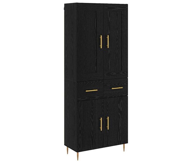 Aparador alto - mueble de almacenamiento con cajón roble negro 69,5 x 34 x 180 cm es465