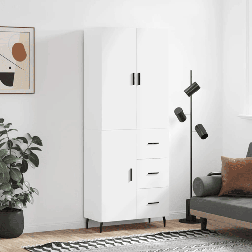 Armário alto - Bufete - Móvel de apoio 69,5x34x180 cm derivados de madeira branco pt658 Armário alto - Bufete - Móvel de apoio 69,5x34x180 cm derivados de madeira branco pt658