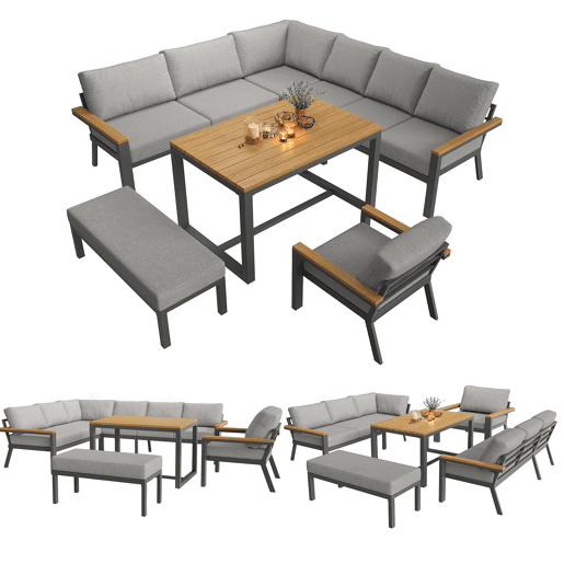 Conjunto de jardim com 2 sofás,cadeira e mesa,cinza