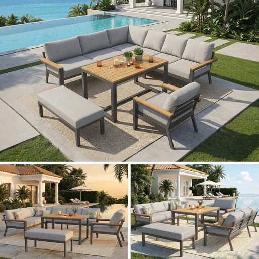 Conjunto de jardim com 2 sofás,cadeira e mesa,cinza