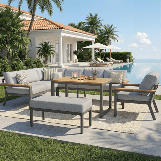 Conjunto de jardim com 2 sofás,cadeira e mesa,cinza