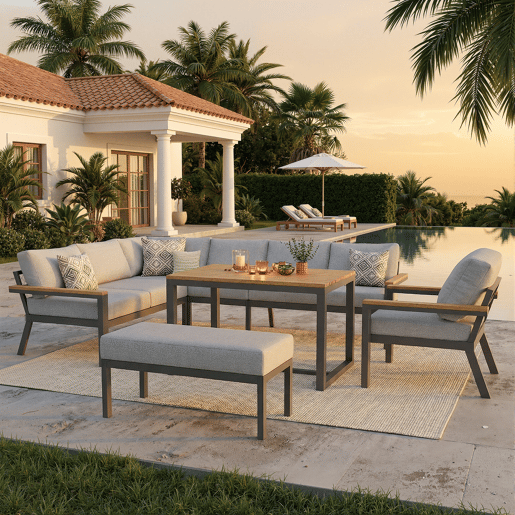 Conjunto de jardim com 2 sofás,cadeira e mesa,cinza