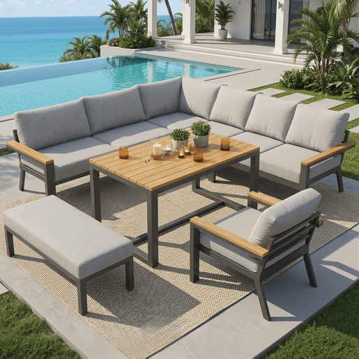 Conjunto de jardim com 2 sofás,cadeira e mesa,cinza