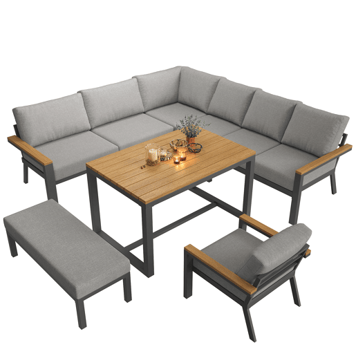 Conjunto de jardim com 2 sofás,cadeira e mesa,cinza