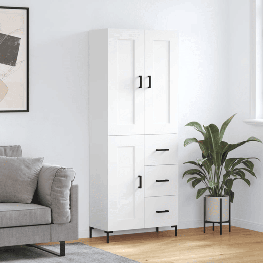 Armário alto - Bufete - Móvel de apoio 69,5x34x180 cm derivados de madeira branco pt738 Armário alto - Bufete - Móvel de apoio 69,5x34x180 cm derivados de madeira branco pt738
