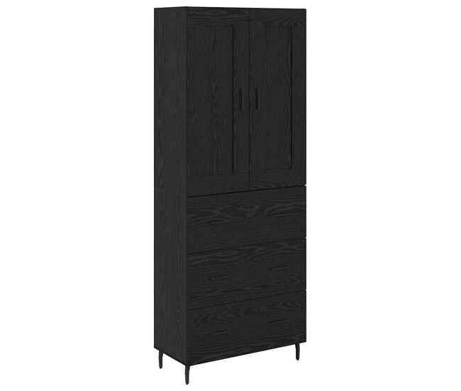 Aparador alto - mueble de almacenamiento con cajón 2 pcs roble negro madera de ingeniería es355