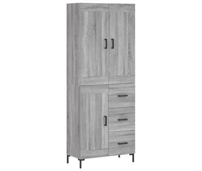 Aparador alto - mueble de almacenamiento madera contrachapada gris sonoma 69,5x34x180 cm es1143