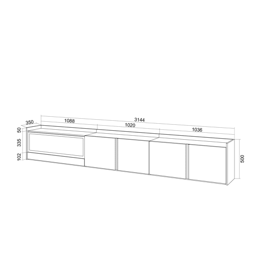 Móvel de TV, Muito espaço de arrumação, 315x35x50cm, Para televisores até 80, Lareira eléctrica XXL, LED, Estilo moderno, Carvalho e preto