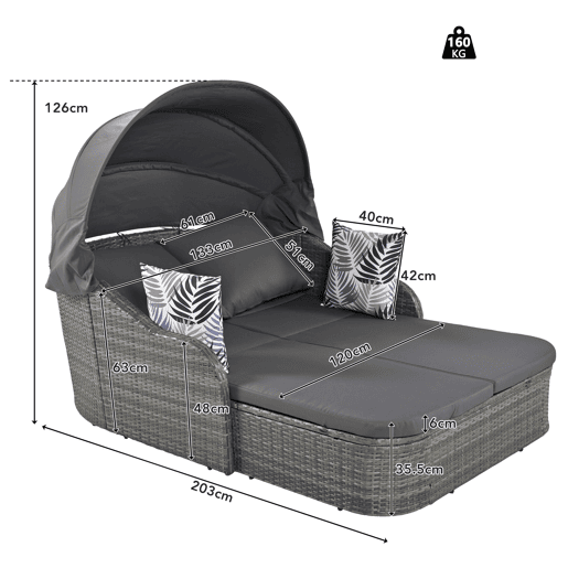 Espreguiçadeira de jardim de rattan,cinza