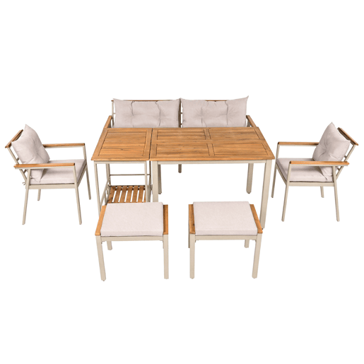 Conjunto de jardim com sofá,2 cadeiras e mesa,bege+natural