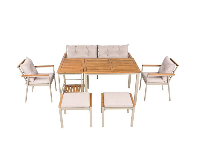 Set de jardín con sofá,2 sillas y mesa,beige+natural