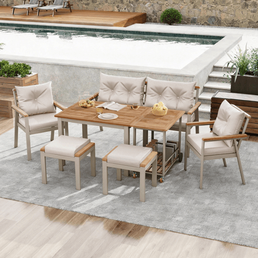 Conjunto de jardim com sofá,2 cadeiras e mesa,bege+natural