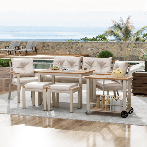 Conjunto de jardim com sofá,2 cadeiras e mesa,bege+natural