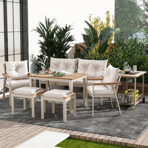 Conjunto de jardim com sofá,2 cadeiras e mesa,bege+natural