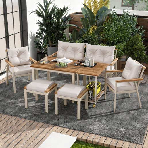 Conjunto de jardim com sofá,2 cadeiras e mesa,bege+natural