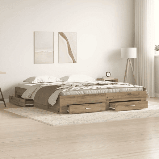 Estrutura da Cama de casal moderno com gaveta - Carvalho Artesanal 180 x 200 cm