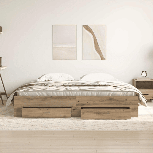 Estrutura da Cama de casal moderno com gaveta - Carvalho Artesanal 180 x 200 cm