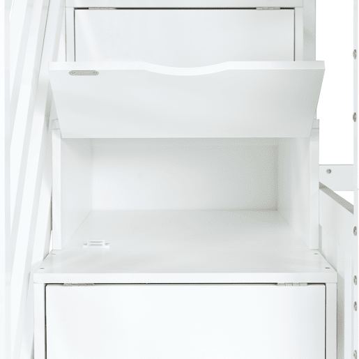 Beliche 90x200cm - Com proteção, janela, 2 gavetas, escada com 4 prateleiras - Branco+Natural