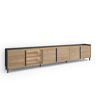 Móvel de TV, Muito espaço de arrumação, 309x35x61cm, Para televisores até 80, Design industrial, LED, Estilo moderno, Carvalho e preto