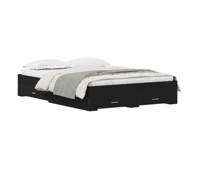 Estructura de cama doble matrimonial con cajón roble negro 160 x 200 cm