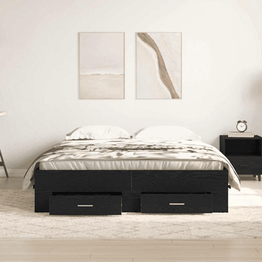 Estrutura da Cama de casal moderno com gaveta - Carvalho Preto 160 x 200 cm