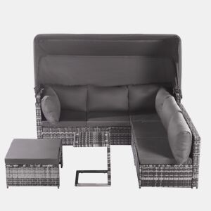 Conjunto de jardim com sofá,2 cadeiras e mesa de centro,cinza