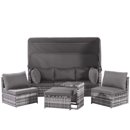 Conjunto de jardim com sofá,2 cadeiras e mesa de centro,cinza