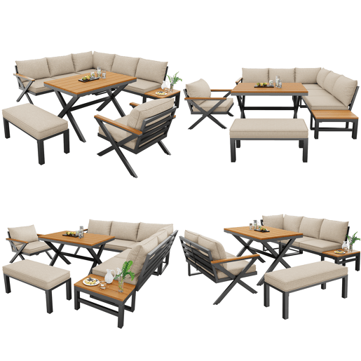 Conjunto de jardim com 2 sofás,cadeira e mesa de centro,bege