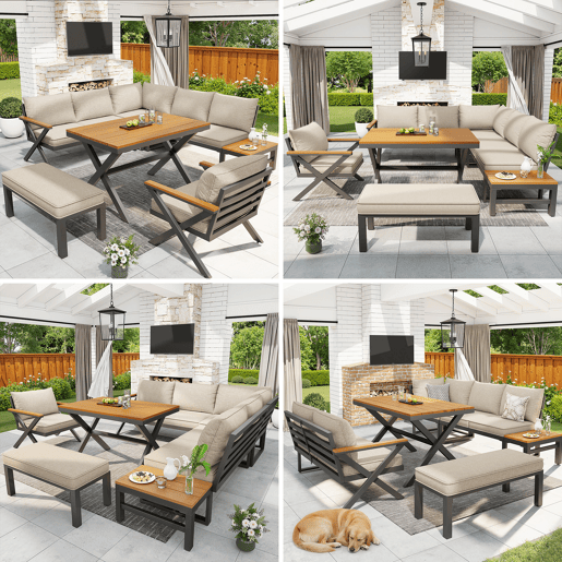 Conjunto de jardim com 2 sofás,cadeira e mesa de centro,bege