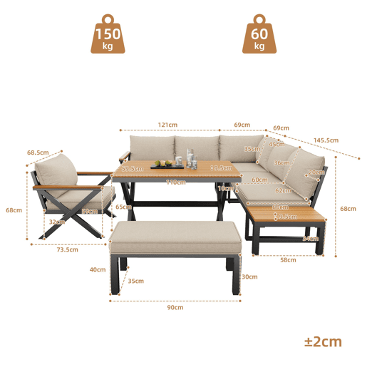 Conjunto de jardim com 2 sofás,cadeira e mesa de centro,bege