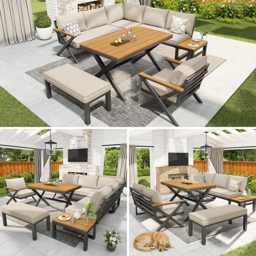 Conjunto de jardim com 2 sofás,cadeira e mesa de centro,bege