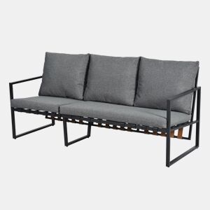Conjunto de móveis de jardim - Sofá + Mesa de centro + Pufe - Estrutura em aço galvanizado, mesa em vidro - Cinza